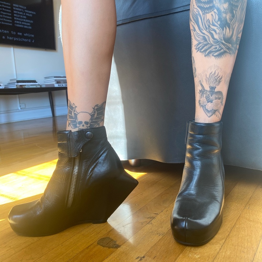 Rick Owens Black Leather Scarpa Turbo Wedge 7, 7.5